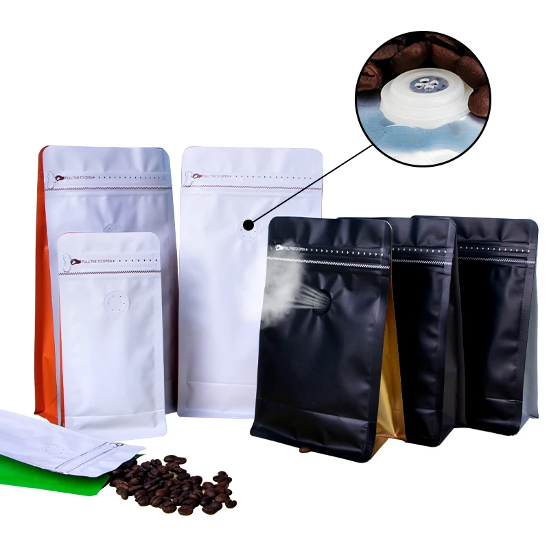 Compostable Coffee Bag Valves Biodegradable Plastic Zip Coffee Tea Snack Packaging Coffee Pouches Bags With Valve