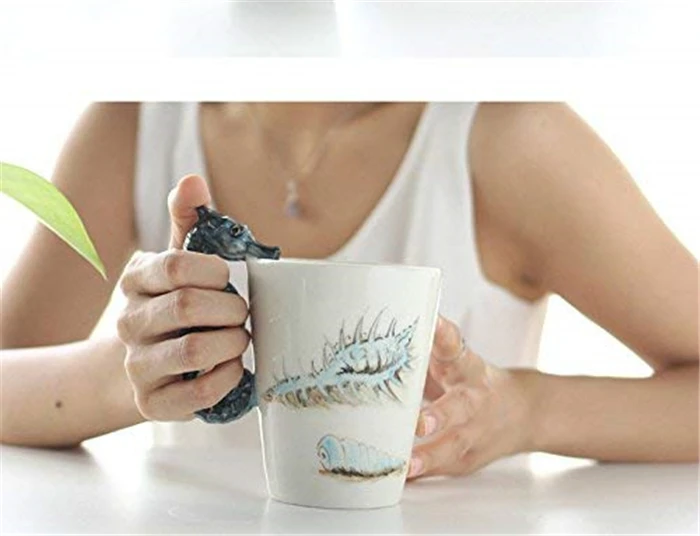  ceramic sea horse Ceramic 3D Seahorse Coffee Mug with Tentacle Handle Color Blue