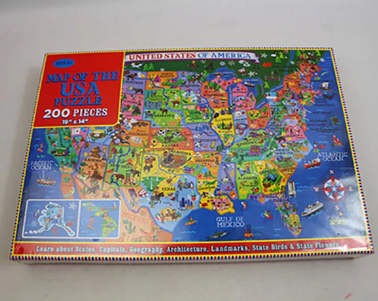 
Educational Kid World and USA Map 200 Pieces Paper Jigsaw Puzzle Game Toys 