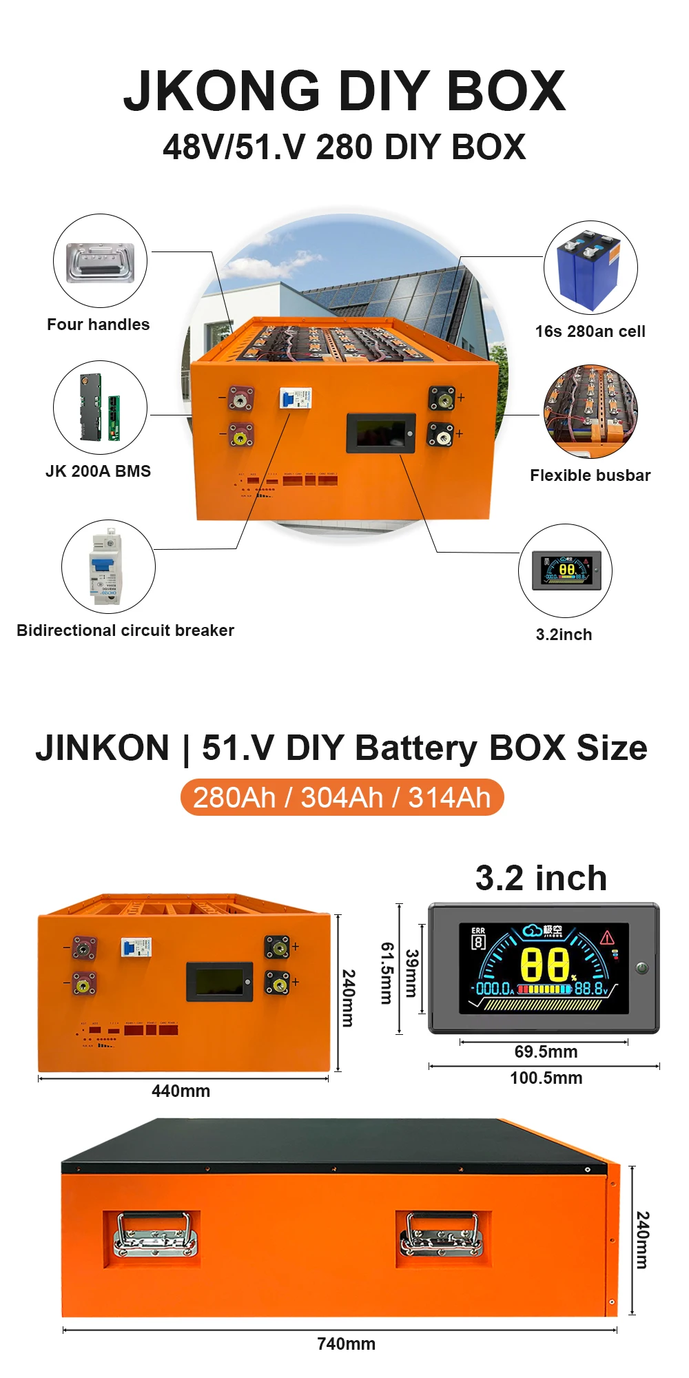 Аксессуары для корпусов аккумулятора jkbms aa 16s lifepo 5kwh литиевый 10kwh 51 2 v металлический корпус комплект 100ah 24v 300a
