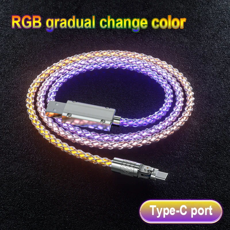 6A 120W Zinc alloy With light Cable Fast Charging Micro USB Type C Cable for Xiaomi Huawei Charger Phone Data USB Cord