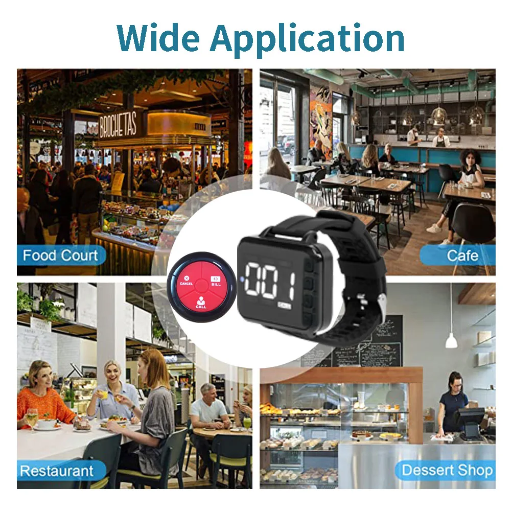 Wireless Waiter Service Call System Restaurant Wrist PagerTable Call Service Push Call Button