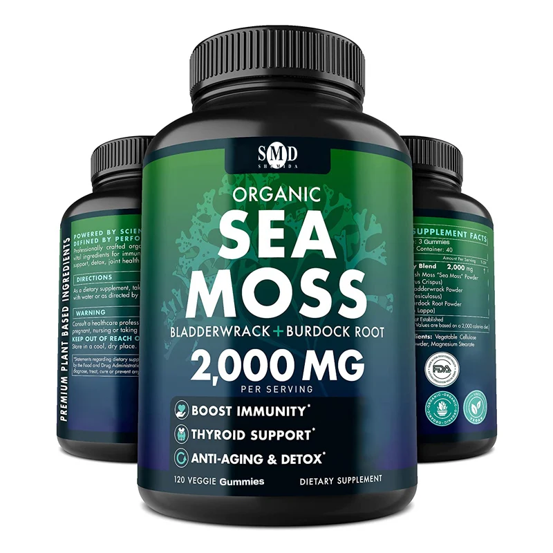 Ирландский мох 1600 мг, Органическая добавка с корнем лопасти и заусенцев для иммунитета и здоровья