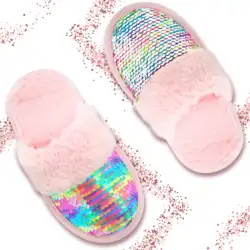 Новинка; Дизайнерские домашние детские тапочки с нескользящей подошвой для мальчиков и девочек; Домашние детские тапочки с блестками