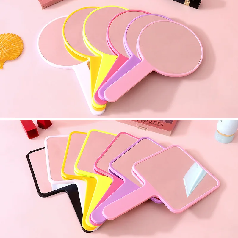 Plastic Cosmetic Mirror Manufacturer Personalized Round Square Portable Hand Held Makeup Mirror Custom Logo With Handle