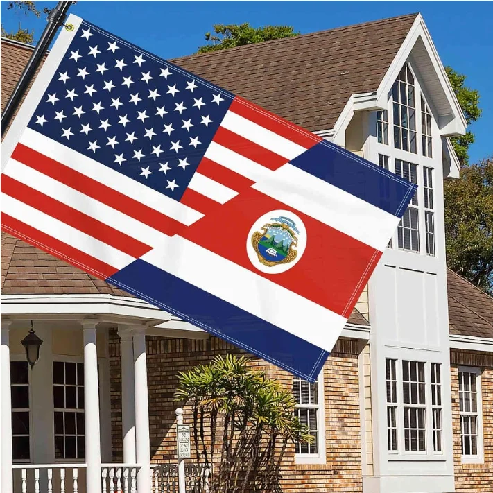 3x5 Ft USA Costa Rica Flag, America Costa Rican Outdoor Banner, Double Side Printing  Decor For Garden With Brass Grommet