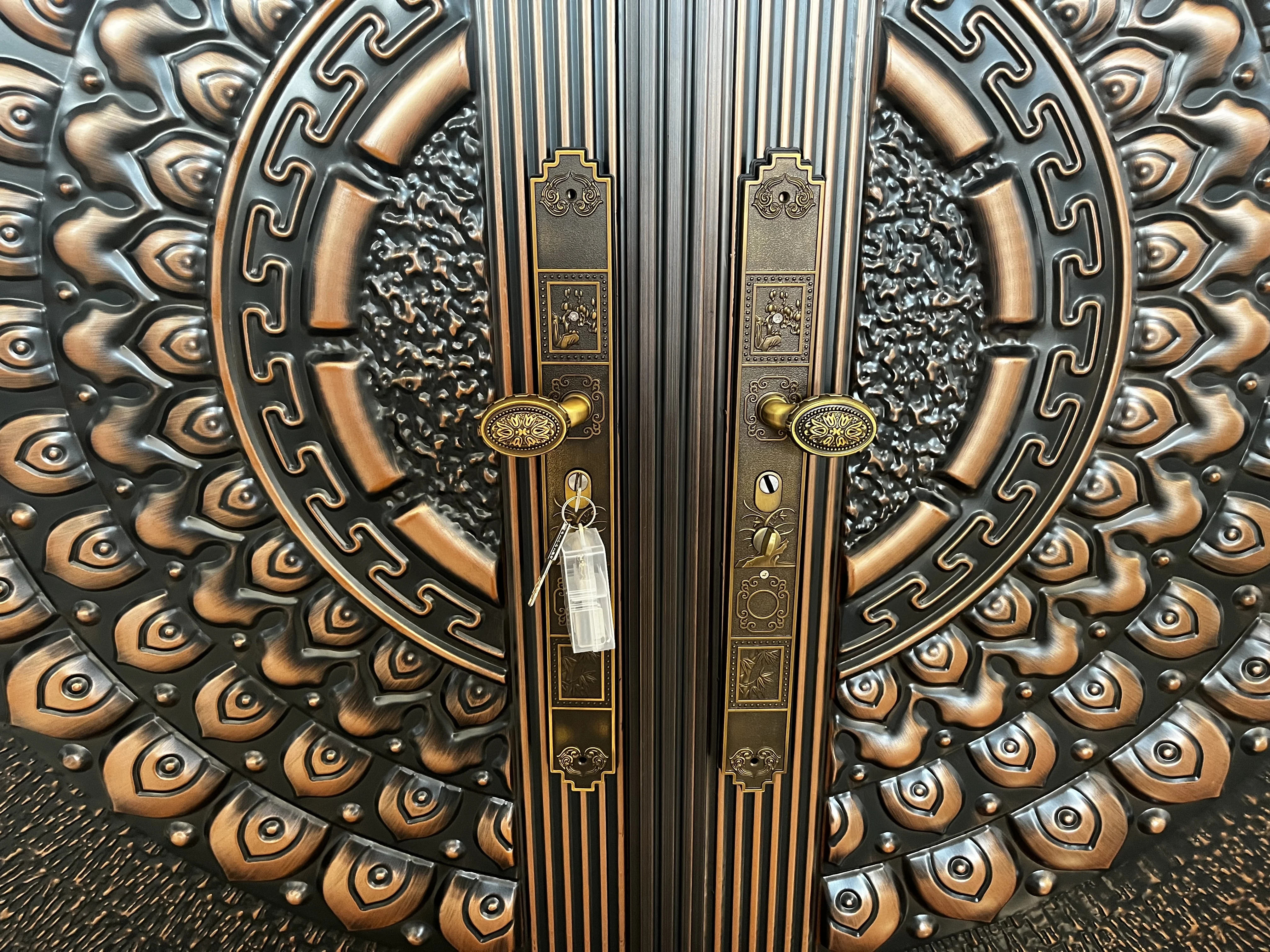 Luxury Design Embossed Customized Size Sun-protected Bronze Security Double Classic main Steel Front Door for Houses