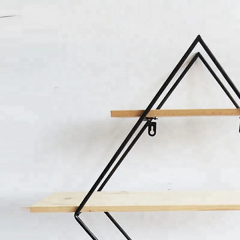 MINGCAN Large Modern Rustic Style Home Decoration Metal Frame Solid Wood Floating Wall Display Shelf