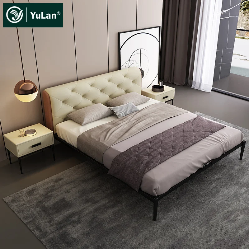 Modern Home Furniture Wooden Frame Bedroom Frame King Queen Double Size Leather Bed