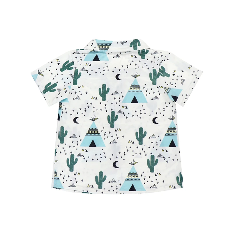 
2019 summer short sleeve baby t shirt Cartoon castle and cactus baby shirts & tops turn-down collar custom shirt for baby 