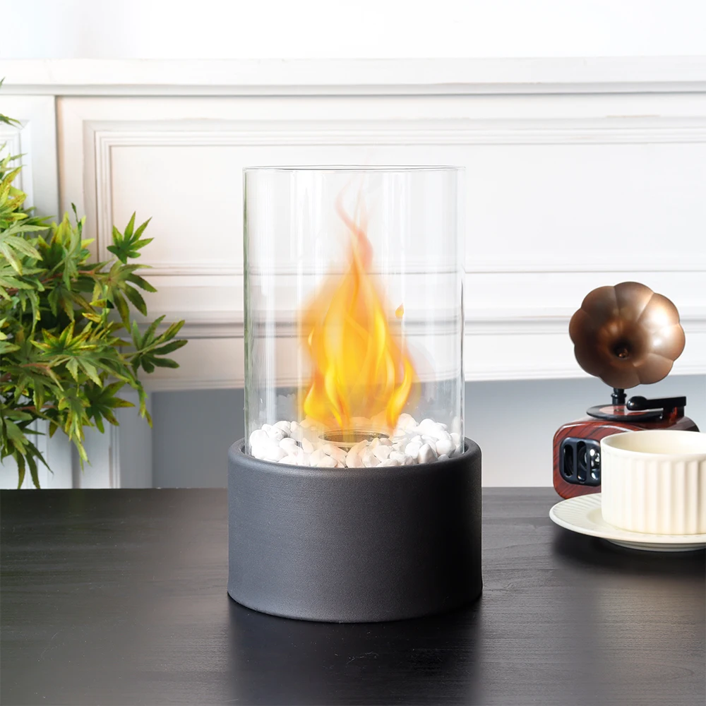 Tabletop Bioethanol Fireplace Indoor Coffee Dining Table Fireplace Clear Fuel Alcohol Fire Pit With Glass Tube