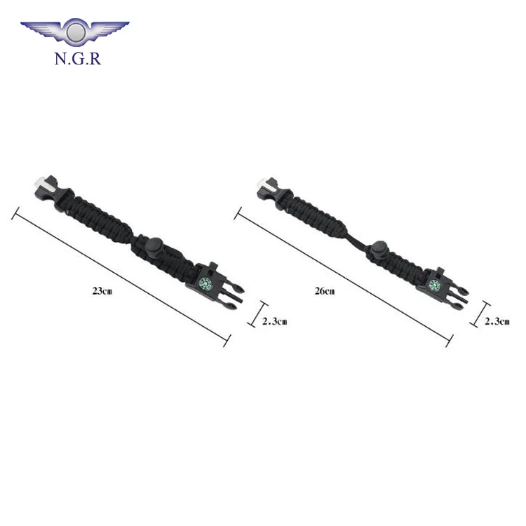 Outdoor hiking and camping equipment adjustable survival bracelet with flint firestarter whistle and compass