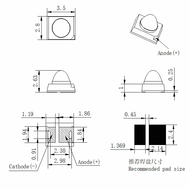 High Quality infrared led 810nm smd led 850nm 940nm led chip 2835 smd led