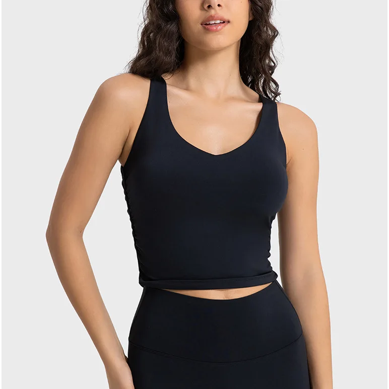 2 Pieces Fleece Sports Workout Crop Tops And Leggings Set Workout Fitness Running Yoga Tank Tops With Built in Bra