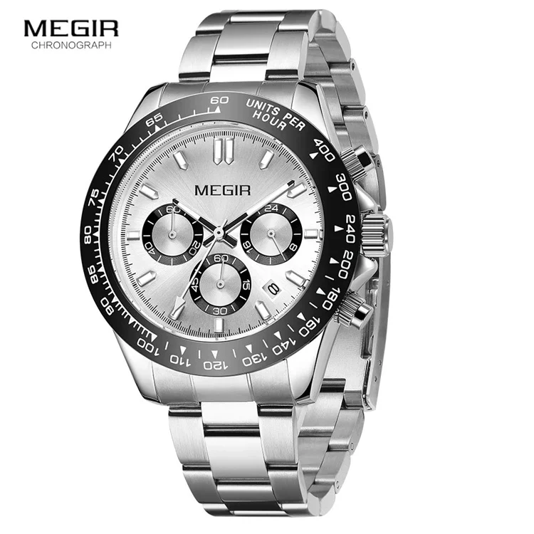 MEGIR Men Stainless Steel Strap Watch Top Brand Luxury Sports Quartz Watches Waterproof Chronograph Wristwatch 8104