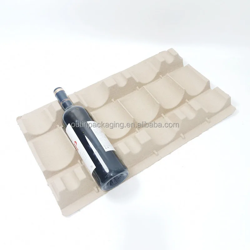 biodegradable eco Molded pulp wine bottle packaging inner tray wine bottle shipper tray paper pulp tray for wine bottles carrier