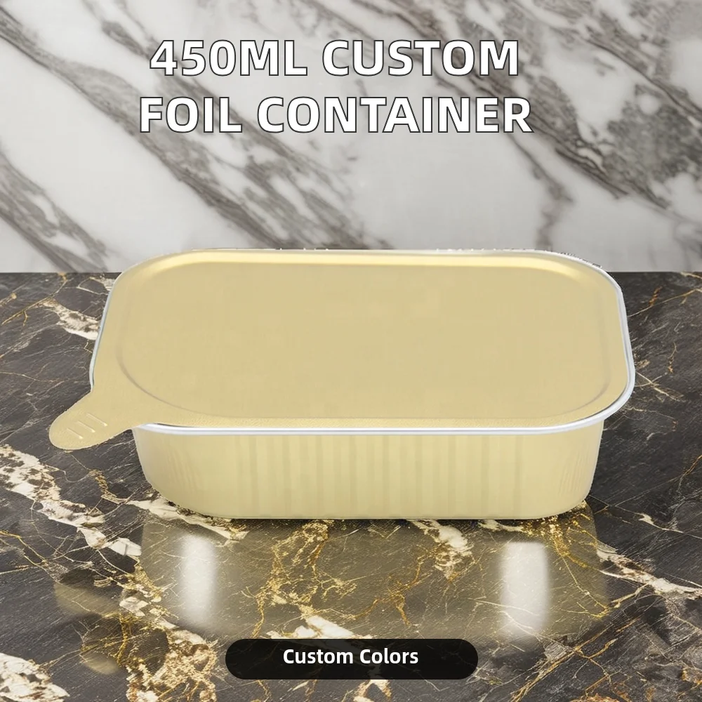 345ml Custom Disposable Aluminum Foil Container Lids 8011 Aluminum Foil Take-out Pan for Food Packaging Printed Design