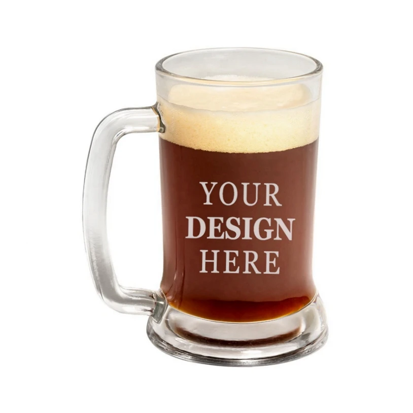 Custom Logo Print  12 oz Crystal Lead-Free Beer Mug With Handle