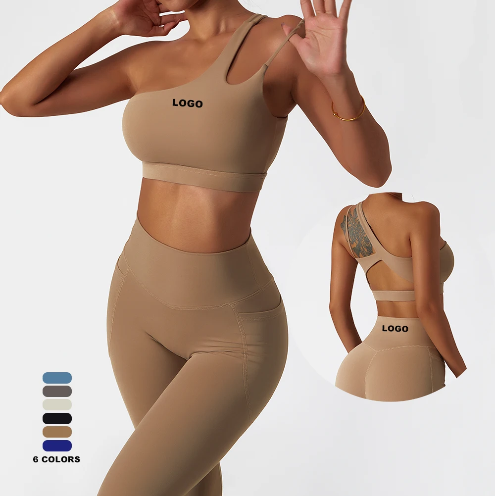 New Arrival Cross Back Bra Sets Naked Feeling 2 piece Outfit Active Wear Manufacturer Women Yoga Leggings With Pocket Yoga Sets