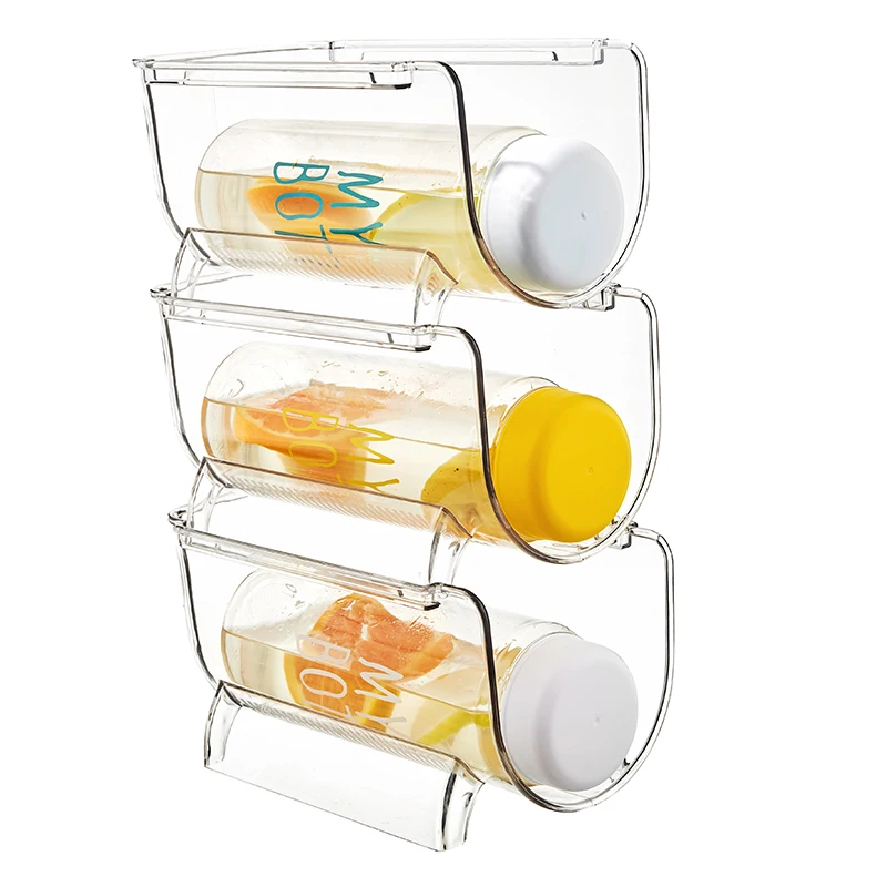 Refrigerator Organizer Bin Clear Stackable Beverage Holder Kitchen Fridge Pantry Cola Soda Can Display Rack Containers Organizer