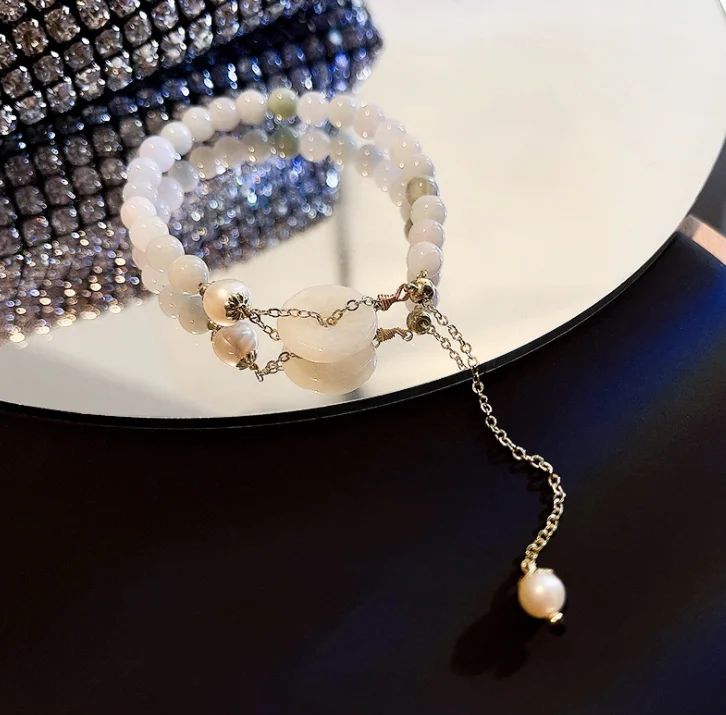 
Chalcedony geometry bracelet female Chinese element hand string gift retro bracelet 