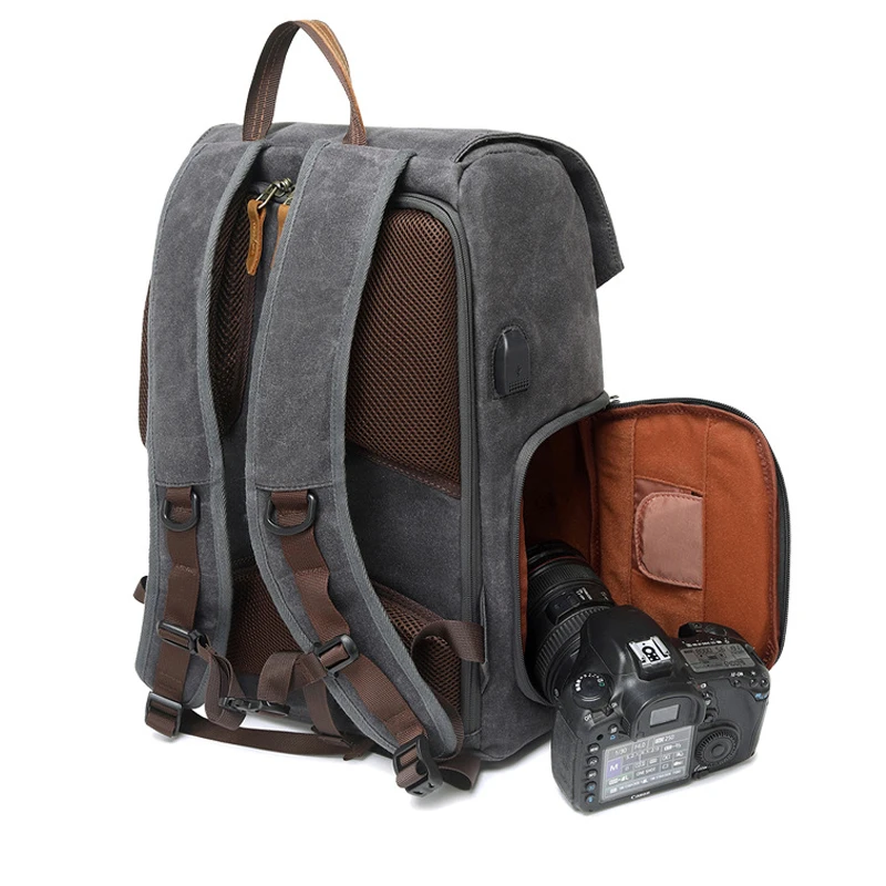 Durable Waxed Canvas DSLR SLR Camera Bag Backpack for Mirrorless Cameras Nikon Canon Sony Camera and Lens