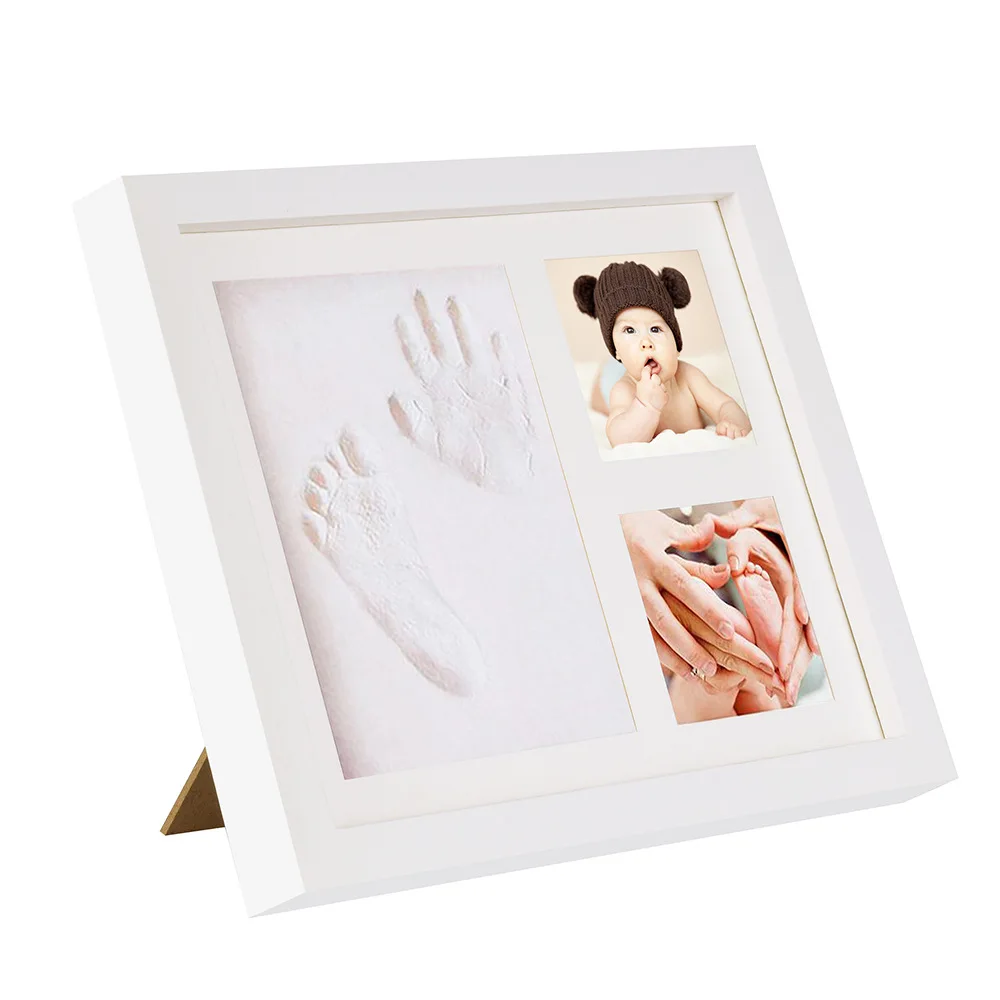 One year old gift hand and foot prints as a souvenir for the baby Full moon hand and foot prints mud solid wood frame