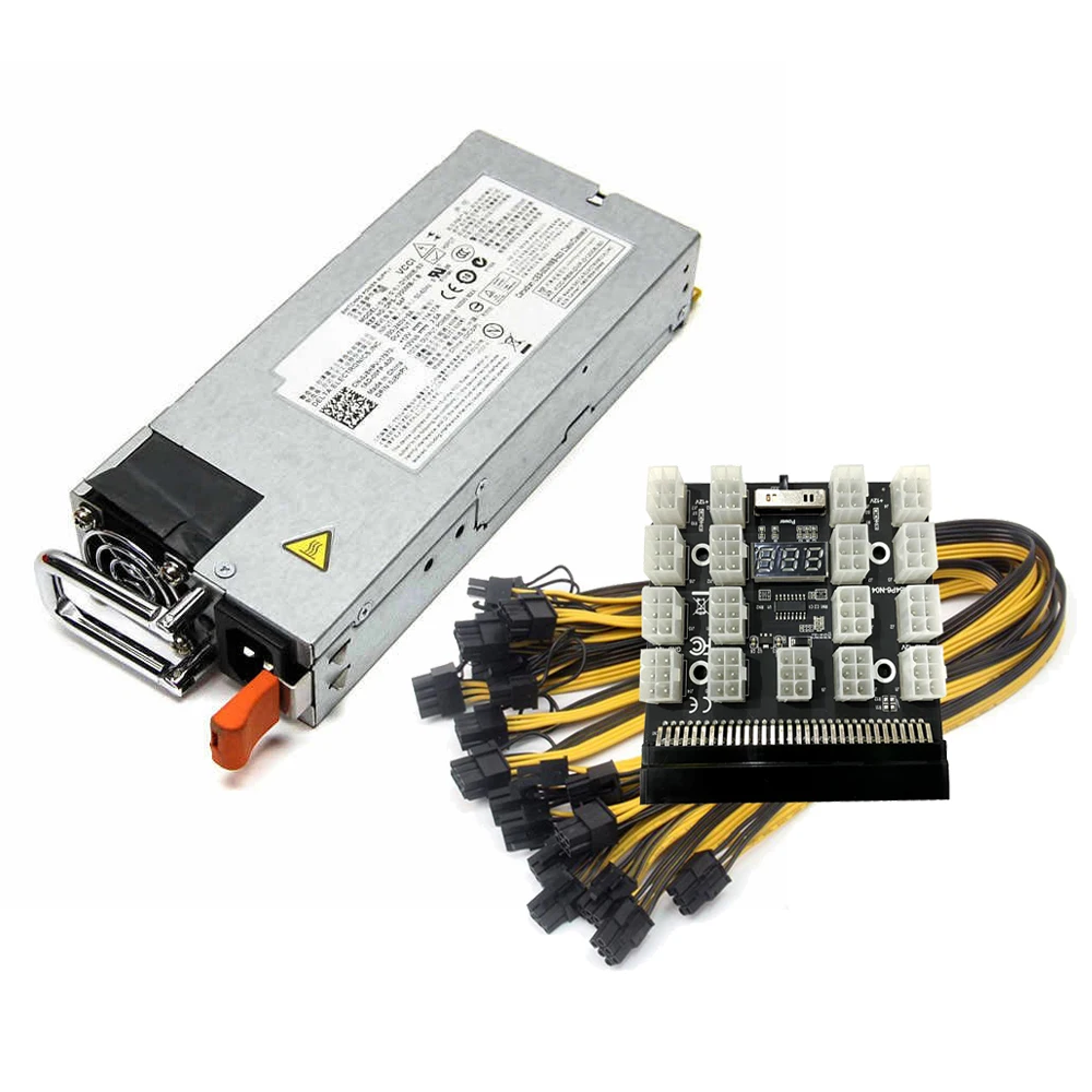 Platinum 1400W Power Supply Kit Server PSU For Dell DPS-1200MB-1 with Breakout Board and PCIe 6Pin to 6+2Pin Cable