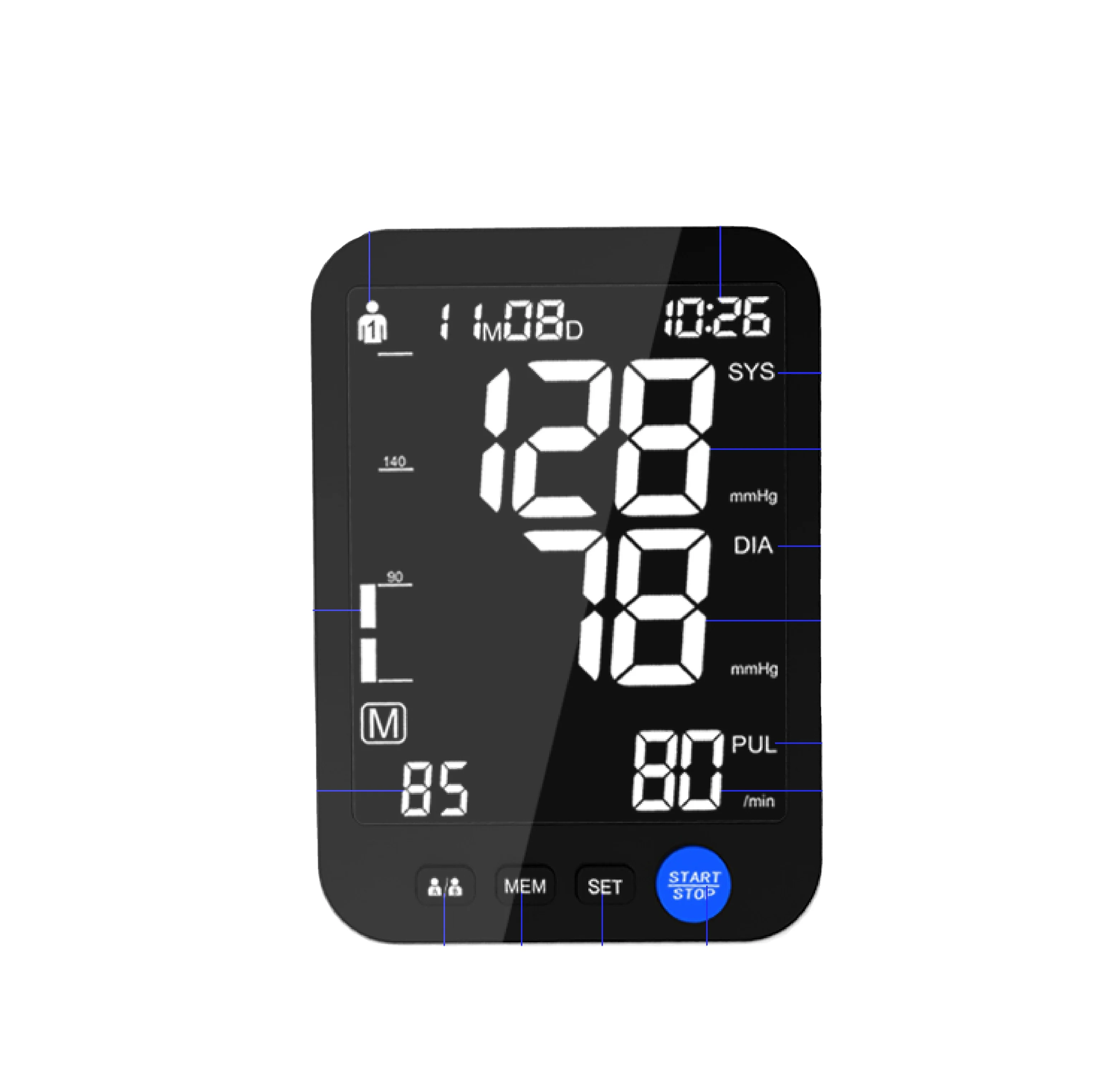 Automatic Digital Arm Blood Pressure Monitor Cuff Portable Electronic Blood Pressure Meter Monitor Hospital Sale