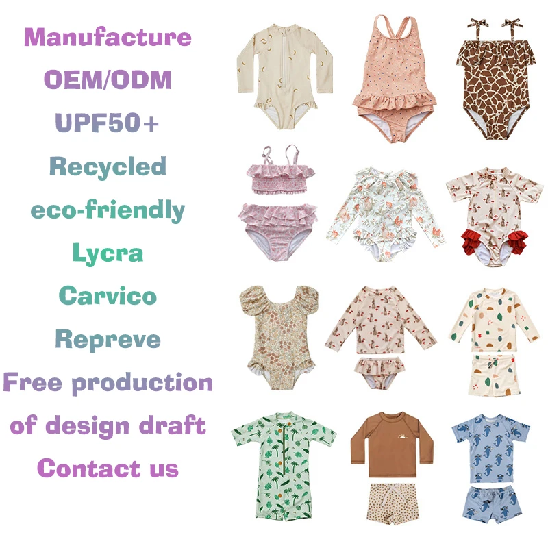 Customized Cute 1-3 Years Old Children Girl Swimwear Beach Bathing Suits Short Sleeve Kids Girls Swimsuit Two Pieces