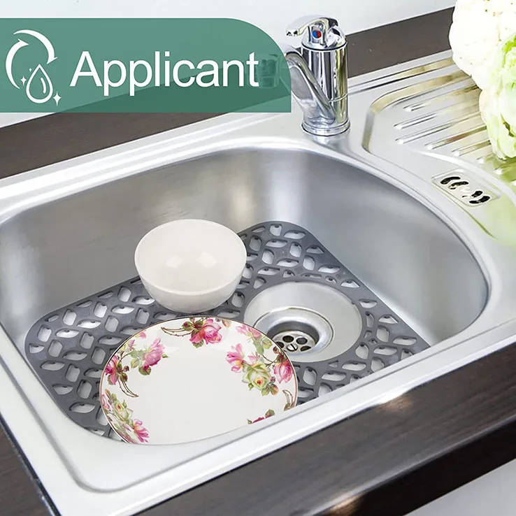 Silicone Folding Non-slip Rear Drain Kitchen Sink Mats Protector for Bottom of Farmhouse Stainless Steel Porcelain Sink