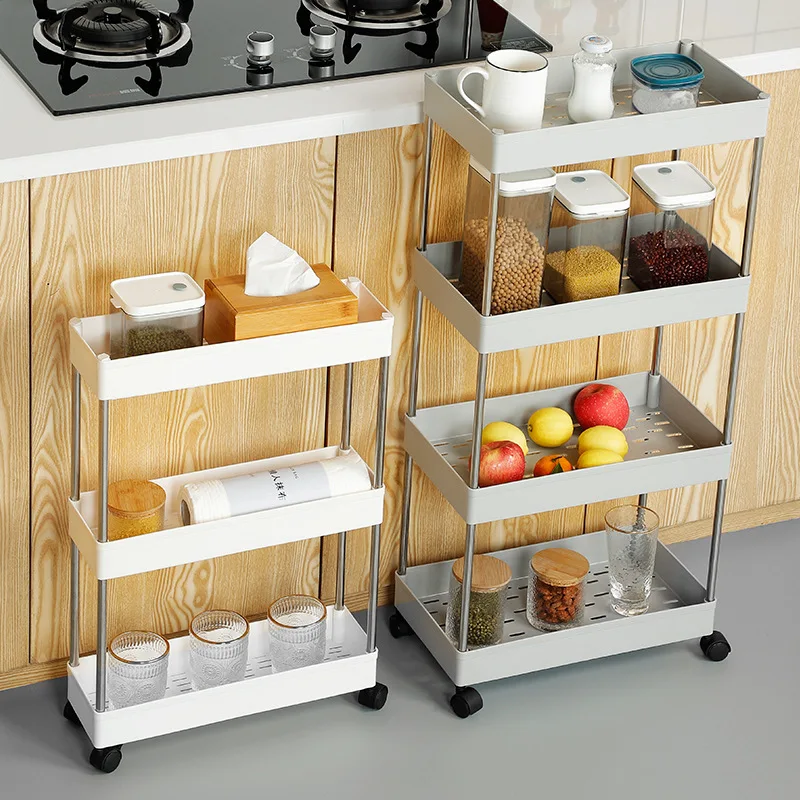 Kitchen 4 Tier Plastic Trolley Spice Organizer Storage Racks Shelf With Wheels For Kitchen Storage Organizer