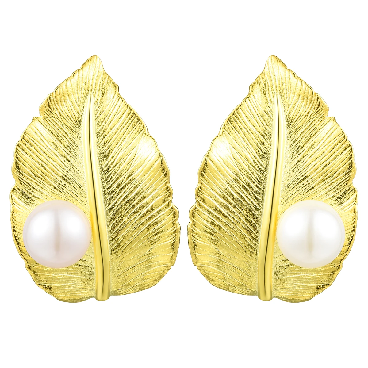 Vintage Natural Freshwater Pearl 18K Gold Plated  925 Sterling Silver  Leaf  Handmade Shape Earrings For Women Engagement