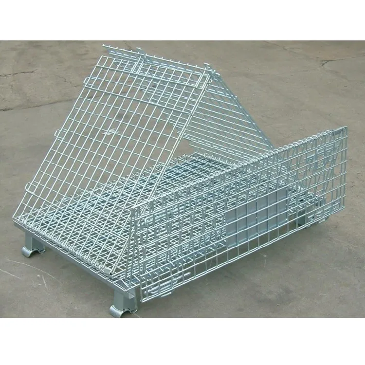 Galvanized coated wire mesh container wire pallet cage for warehouse storage