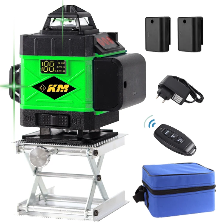 KM Green Beam Line 21V Cordless Measure Tools 16 Lines Power Battery Mini Laser Level