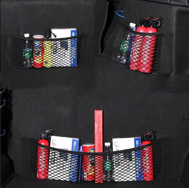 Car Back Rear Mesh Trunk Seat Elastic String Net Magic Sticker Universal Storage Bag Pocket Cage Auto Organizer Seat Back Bag