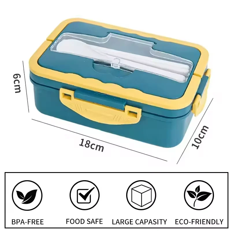 Plastic Lunch Box With Handle Microwaveable Tableware Wheat Straw Compartment Portable Outdoor Large Capacity Lunch Box