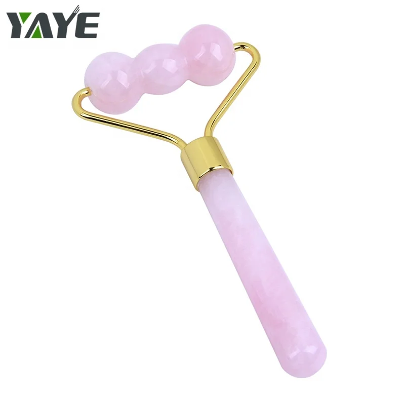 Handheld Massage Gourd head Roller Rose Quartz Facial Roller Single Jade Roller