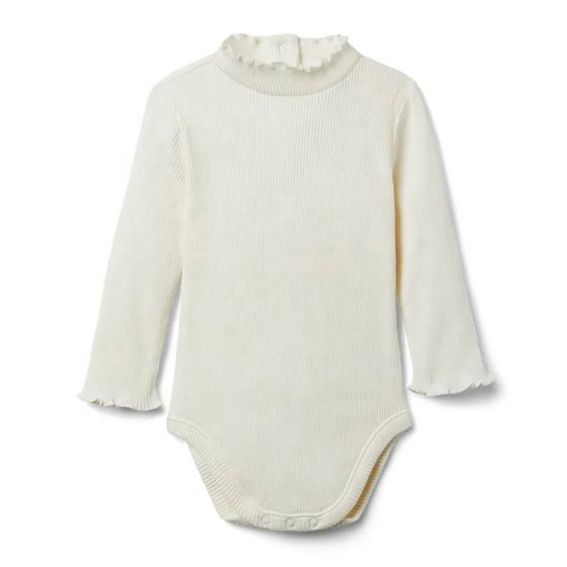 Back Snap Stand Collar Long Sleeve Match Color Snap Crotch Baby Girls Rompers