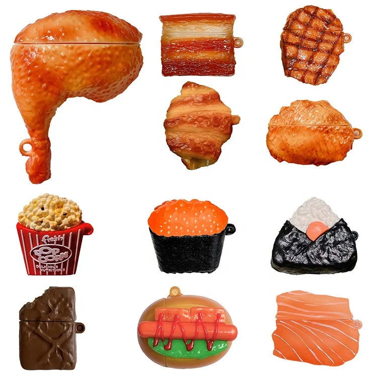 3D Food Design Burger Pop Corn Chocolate Pizza Sushi Silicone earphone Case for Airpod 1 2 for airpods pro 3