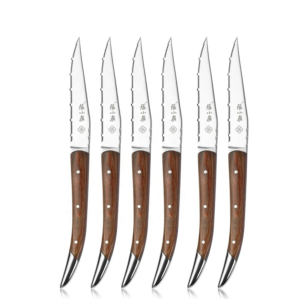Dishwasher Safe Premium Stainless Steel serrated Blade Polished Sharp Table Dinner Cutlery Laguiole Steak Knives set wood handle