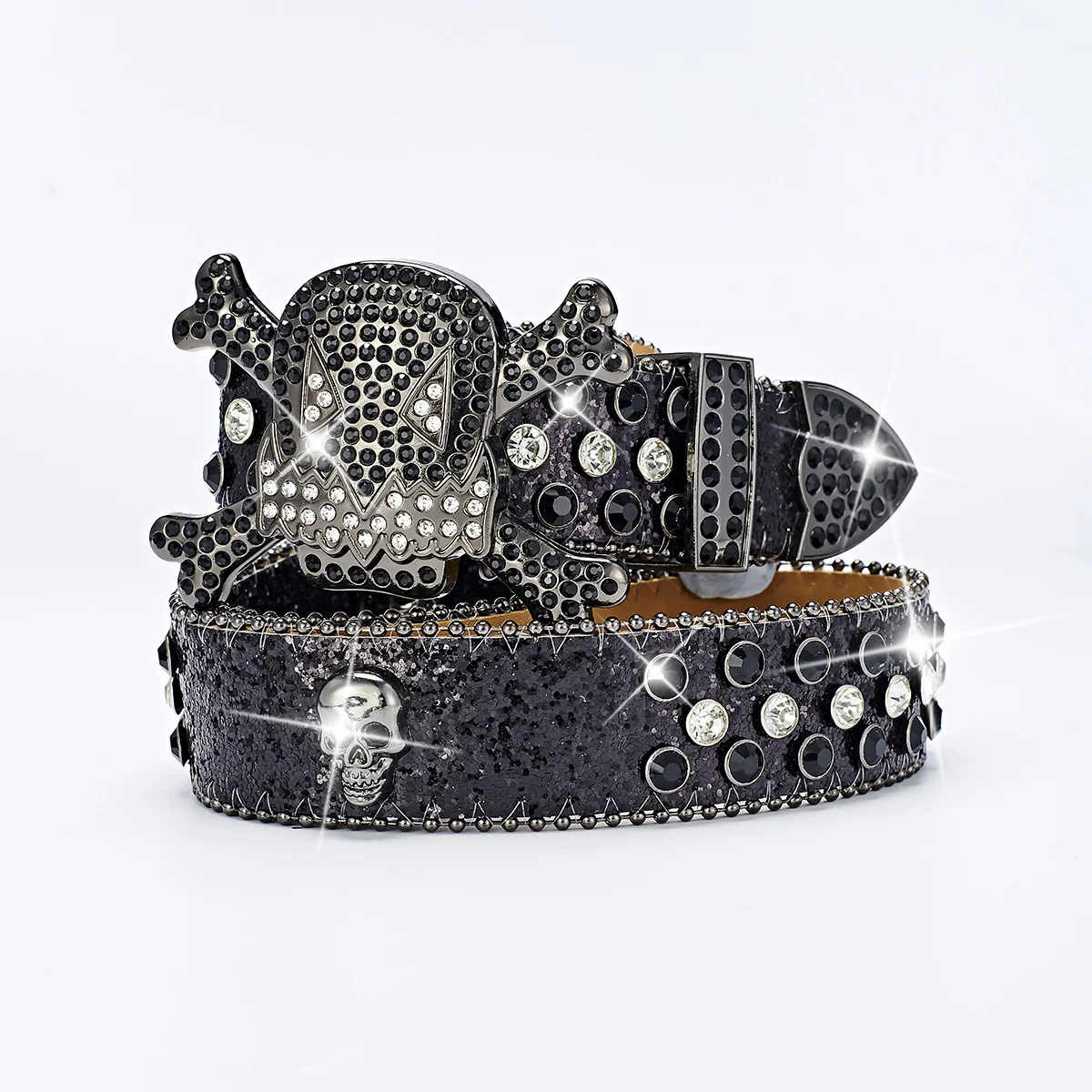 Skull Design Bling Bling Diamond Metal Belt Buckle Fashion Streetwear Accessories Shiny Rhinestone Zinc Alloy Steel Material Men
