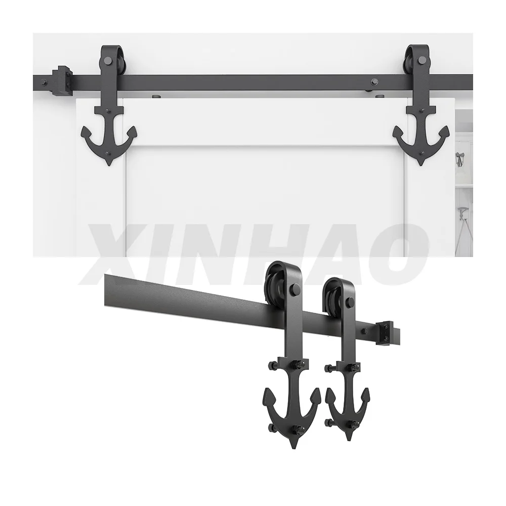 carbon steel Sturdy Black Sliding Barn Door Hardware Kit sliding barn door guide rail for wood door