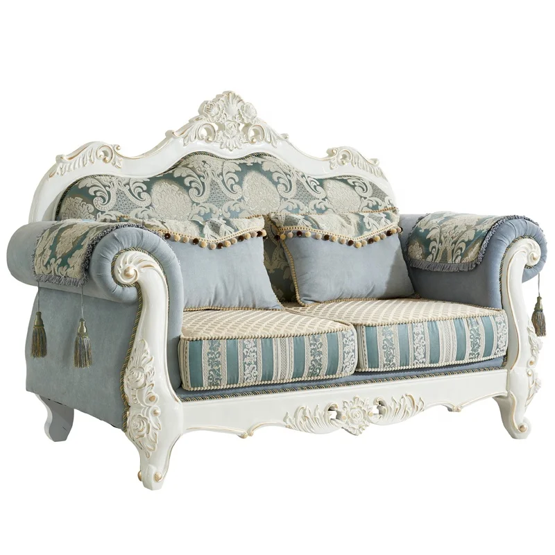 cheap price European style living room furniture solid wood fabric sofa set