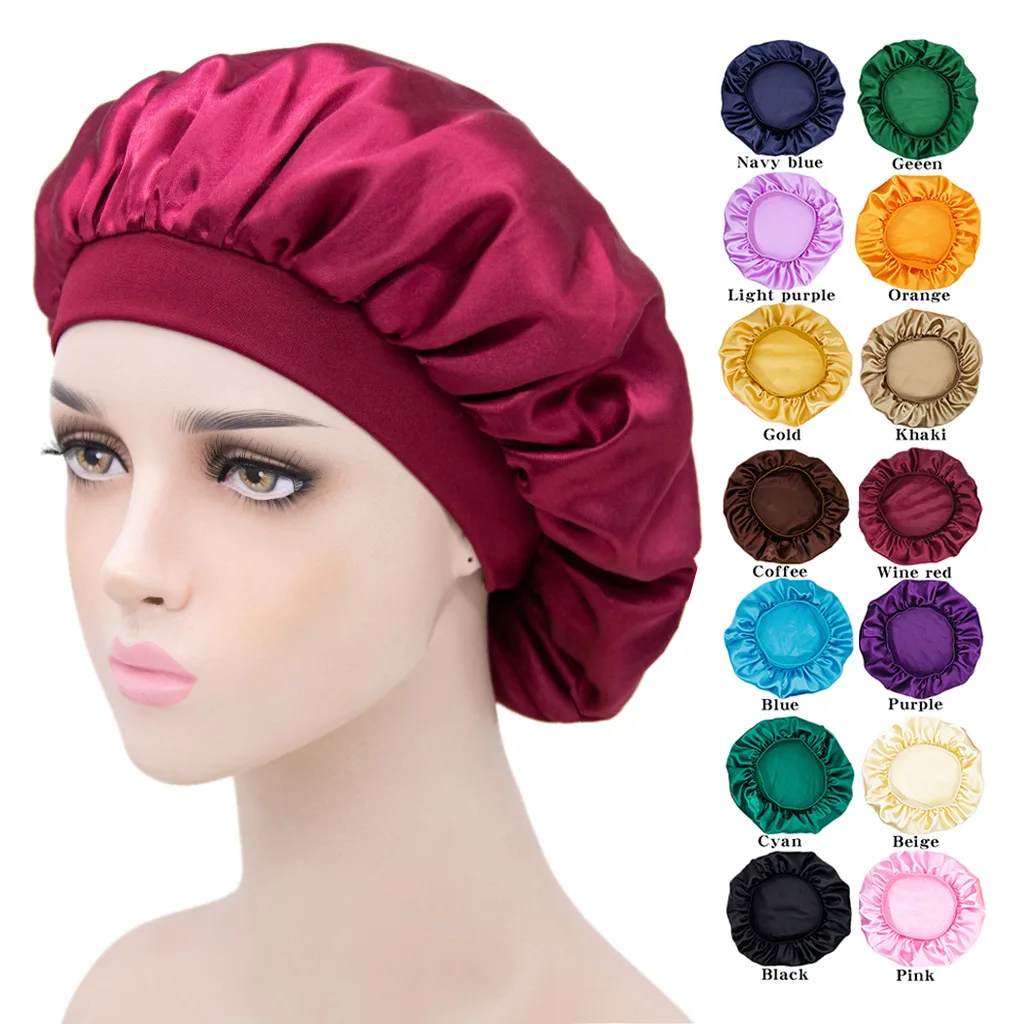 Europe hot-selling women fashion imitation silk satin elastic shower cap/home hair cap