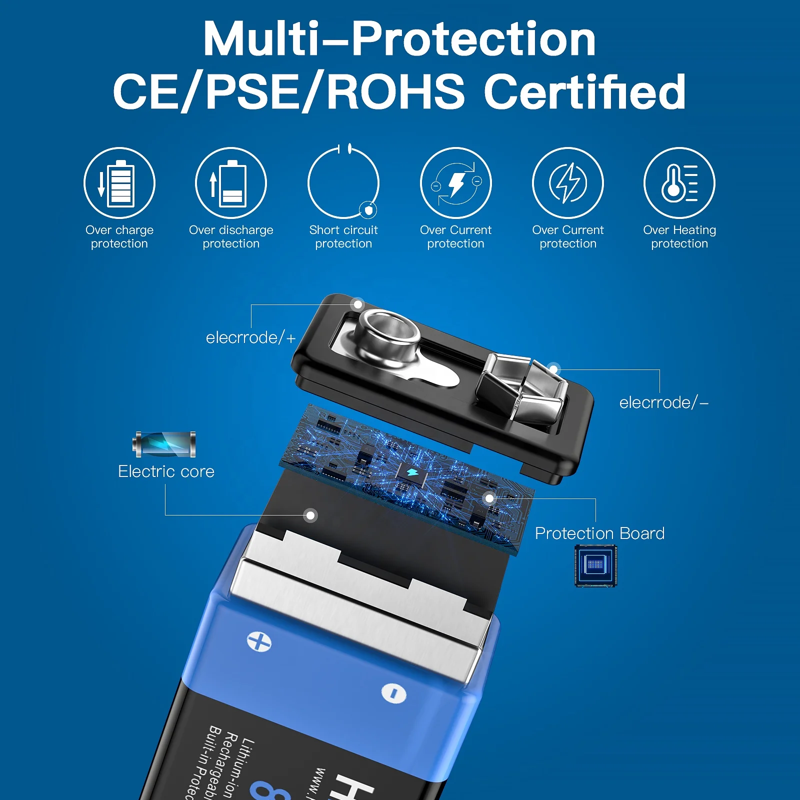 Fast charge 9V Lithium Battery Rechargeable Battery size 6f22  high capacity 850mAh 4 pcs batteries kit