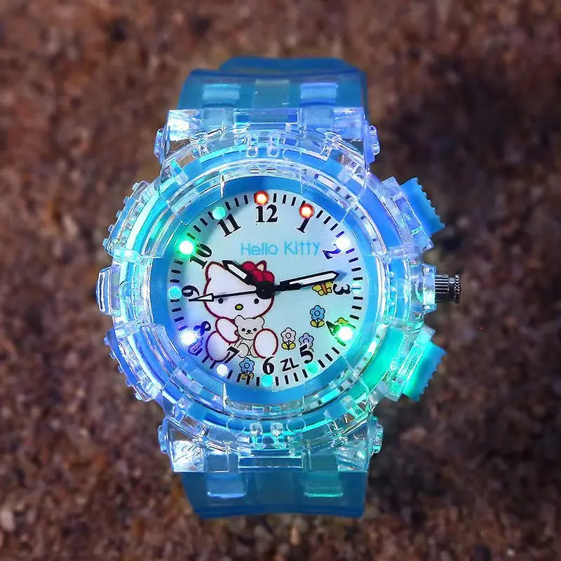 Kawaii Sanrioed Hellokitties LED Luminous Electronic Watch Cute Cartoon Girly Student Colorful Flash Digital Watch