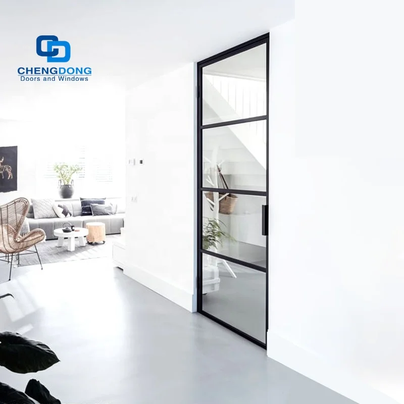 Urban Industrial Metro Black Iorn Frame Internal Glass Wall Crittall Style French Steel Doors With Glass Panes