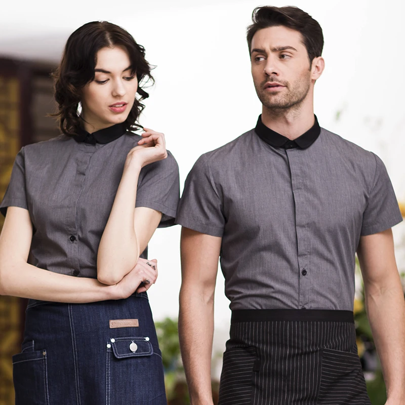 CHECKEDOUT short sleeve restaurant chef work shirts waiter uniform