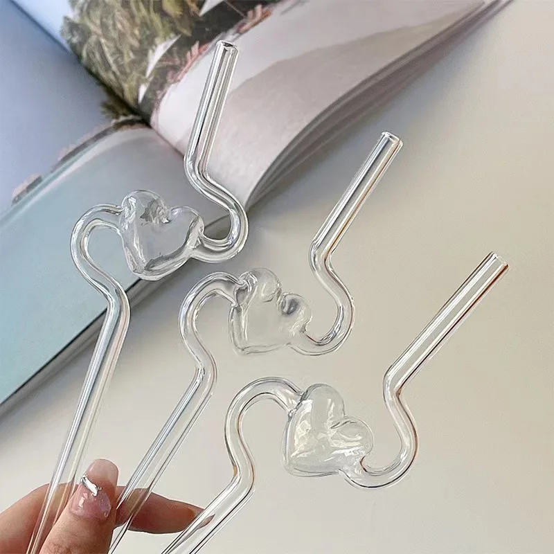 factory direct sell heart shaped curved straws colored reusable glass straws